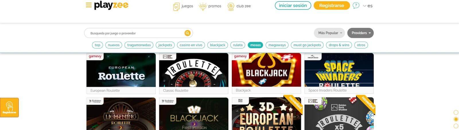 Mejores juegos en Playzee Casino online