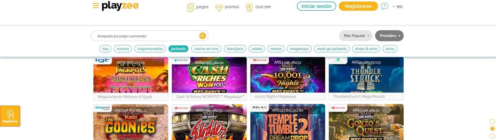 Juega a las tragamonedas en Playzee Casino online