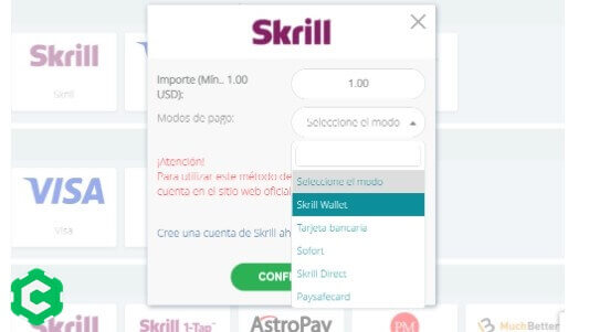 skrill depositar paso